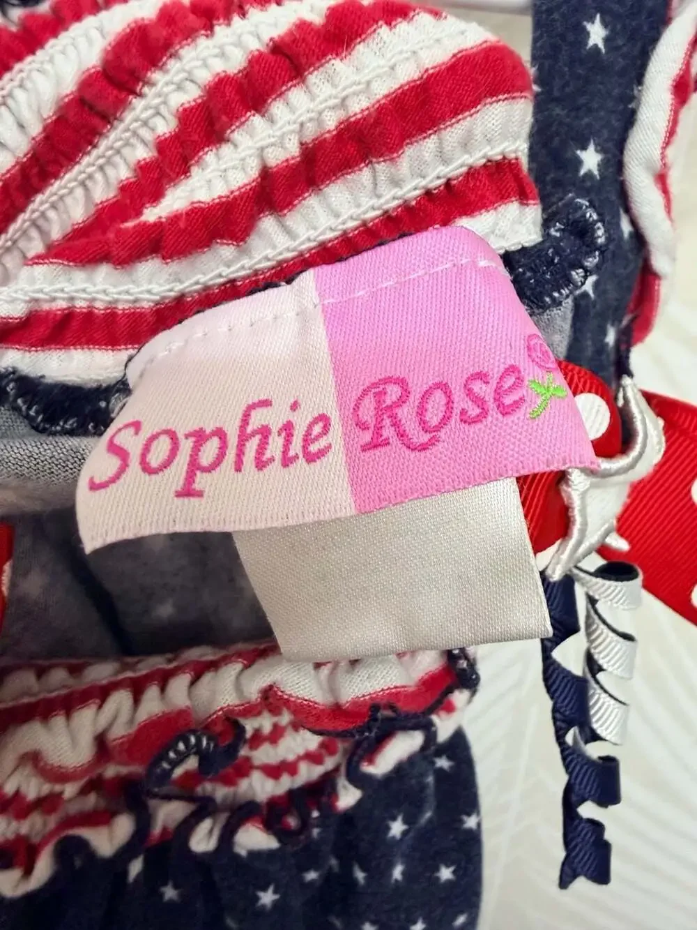 Sophie Rose Americana Patriotic Red White Blue Stars Striped Bows Sundress
